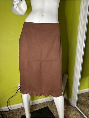 Kathy Ireland Brown Midi Skirt with Ruffle Hem Detailing